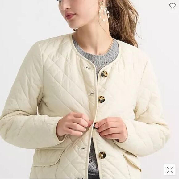EUC J.Crew Signature Diamond Quilted Primaloft Puffer Lady Jacket Ivory Size 12 - Picture 4 of 5